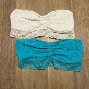 Aerie Turquoise and White Lace Bandeau Set